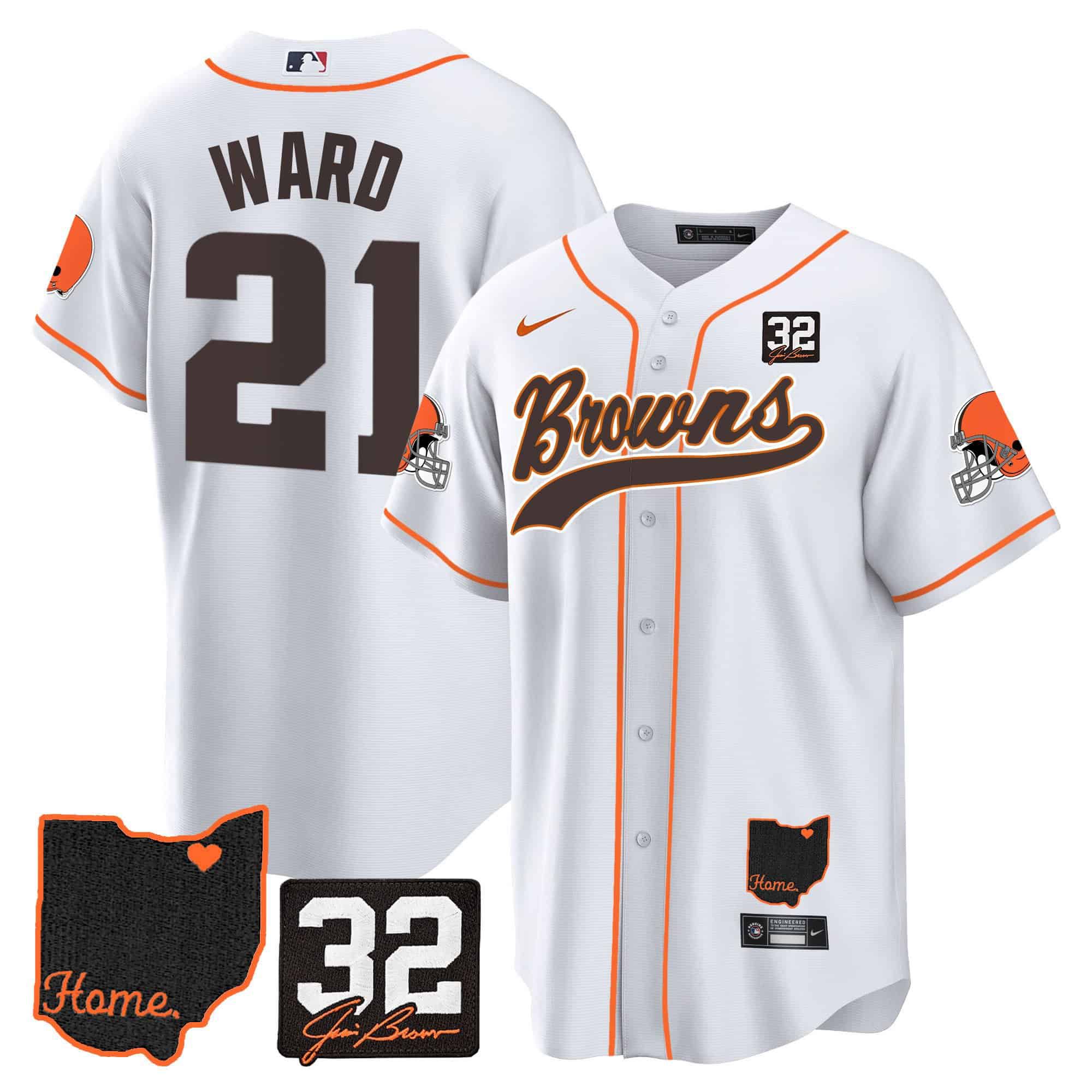 Men Cleveland Browns 21 Ward White Memorial Home Patch Baseball 2024 Nike NFL Jersey